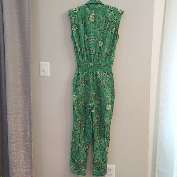 Diane von Furstenberg Green Print Vintage Jumpsuit Sz L - Picture 3 of 11